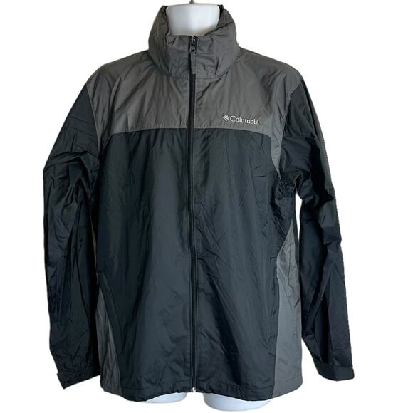 Columbia Windbreaker Gray Black Size Medium Hood Toggle Cinch Waist - Picture 1 of 8
